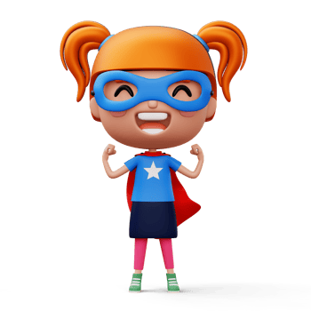 Funny little power superhero child in a hero clothes, hero kid concept, 3d rendering png