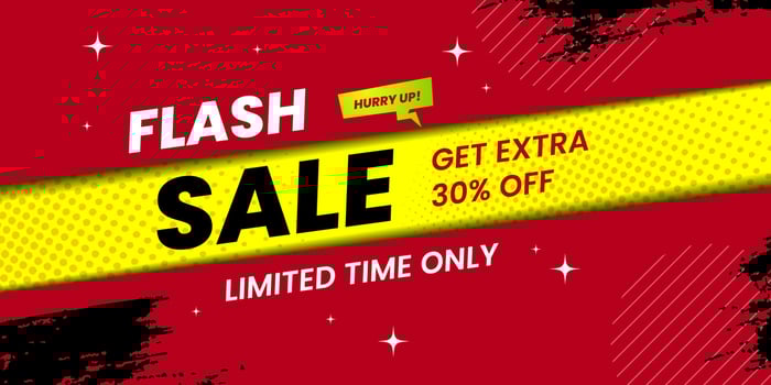 Flash sale promotion special offer limited in time. Sale banner with 30 percent off. Get extra discount invitation. Commercial poster, coupon or voucher vector illustration