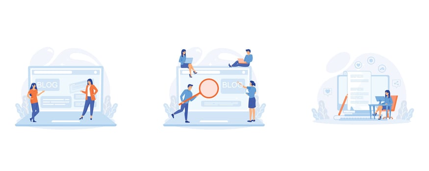 Blog Creation, Starting Personal Lifestyle Vlog, Content management, Blogging and copywriting. set flat vector modern illustration