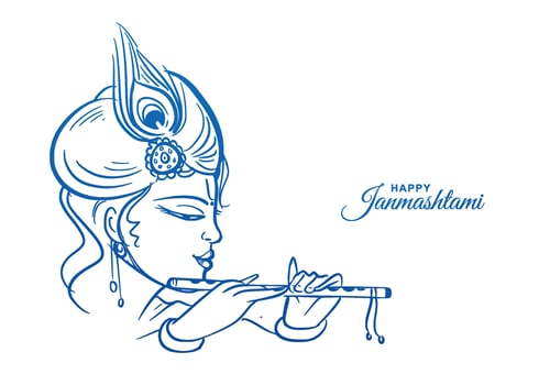 Happy janmashtami greetings with lord krishna sketch card design vector