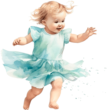 watercolor vintage style illustration, cute little girl dancing, child, doll, clip art isolated on white background png