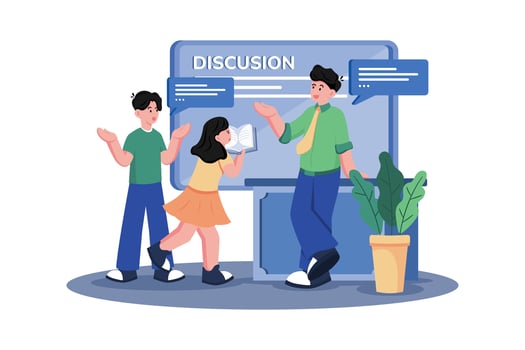 A teacher leads a class discussion on a current event. vector