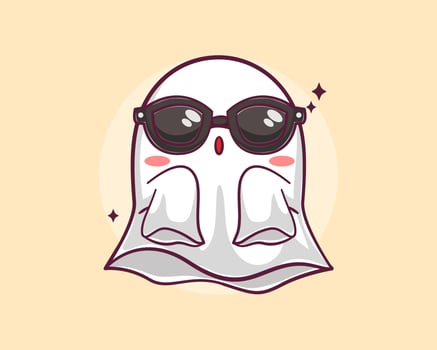 Cute ghost wearing glasses cartoon illustration vector