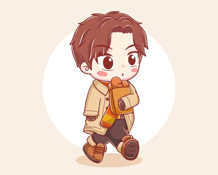Cute boy wearing autumn clothes cartoon character vector