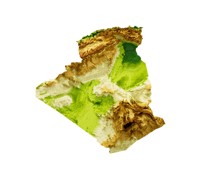 Algeria Map Shaded relief Color Height map 3d illustration png