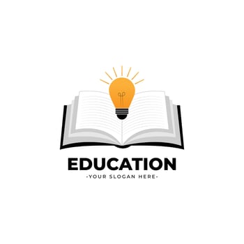 Education light bulb logo with open book vector