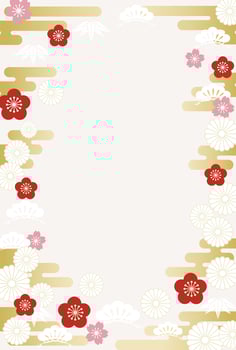 Vector Background Illustration With Text Space Decorated With Japanese Vintage Lucky Charms Such As Pine, Bamboo, And Plum.