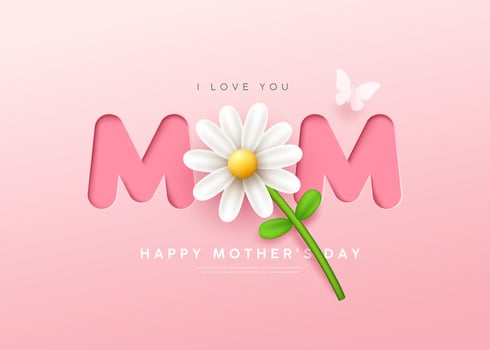 Happy Mother's day white flowers mom message and butterfly banner design on pink background, EPS10 Vector illustration.