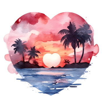 Retro Beach Sunset Watercolor clipart png