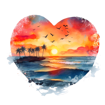 Retro Beach Sunset Watercolor clipart png