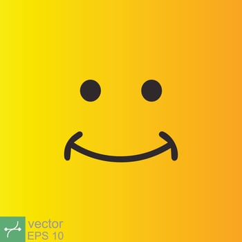 Smile icon template design. Smiling emoticon vector logo on yellow background. Face line art style. Funny doodle drawing, fun symbol, humor, joy concept. EPS 10.