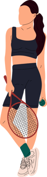 Colorful sportswoman big tennis player. Professional sports female holding racket and hitting ball. Girl character in trendy sportswear png