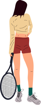 Colorful sportswoman big tennis player. Professional sports female holding racket and hitting ball. Girl character in trendy sportswear png