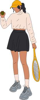 Colorful sportswoman big tennis player. Professional sports female holding racket and hitting ball. Girl character in trendy sportswear png