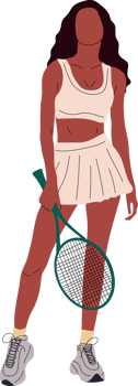Colorful sportswoman big tennis player. Professional sports female holding racket and hitting ball. Girl character in trendy sportswear png
