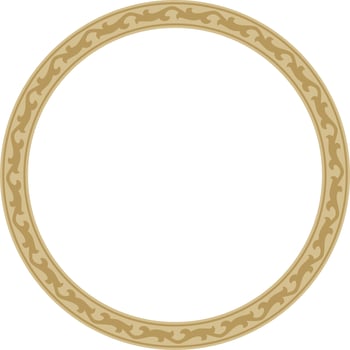Vector golden round Kazakh national ornament. Ethnic pattern of the peoples of the Great Steppe, Mongols, Kyrgyz, Kalmyks, Buryats. circle, frame border