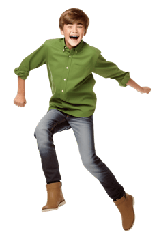 Happy boy jumping isolated on white or transparent background cutout. Generative AI png