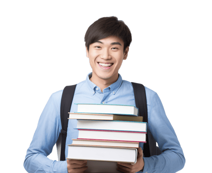 Asian university student isolated on white or transparent background cutout. Generative AI png