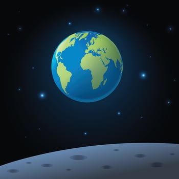 3D Flat Design of Earth from the Lunar Surface, depicting an astronomy, science concept. This realistic 3d vector illustration is perfect for celebrating Earth Day, promoting environmental awareness.