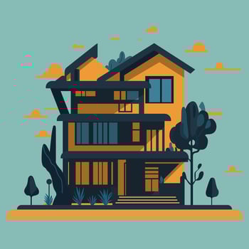 Modern house clip art with surrounding trees used for decoration. vector