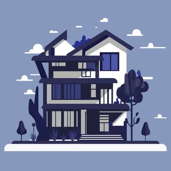 Modern house clip art with surrounding trees used for decoration. vector