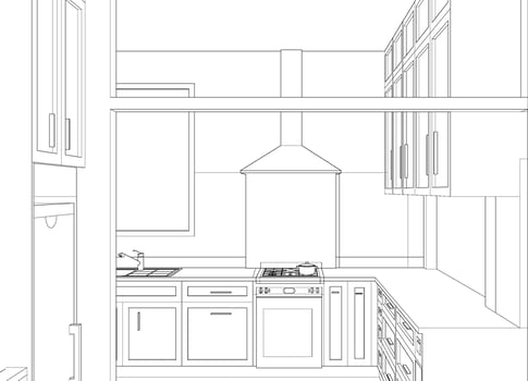 3D illustration of kitchen room vector