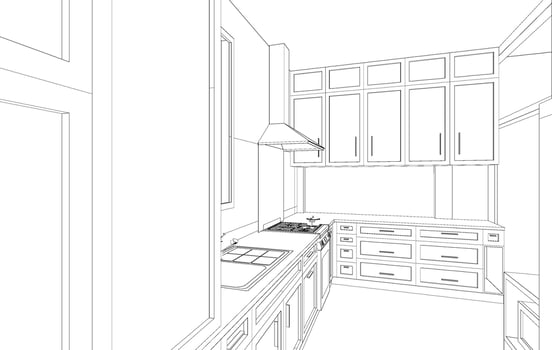 3D illustration of kitchen room vector