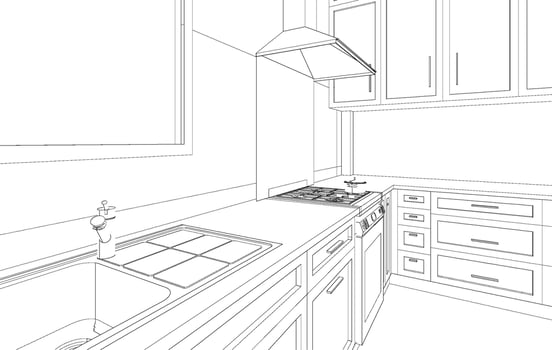 3D illustration of kitchen room vector