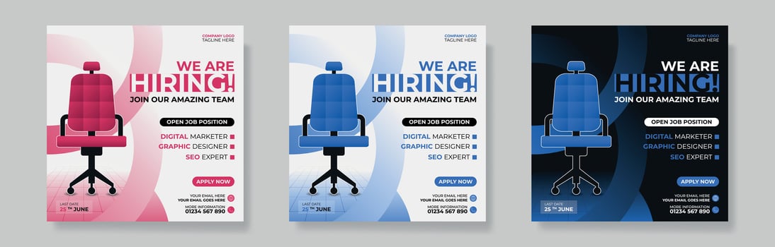 Job Hiring Social Media Post Banner Template, We Are Hiring Post Layout, Editable Hiring Post Design. vector
