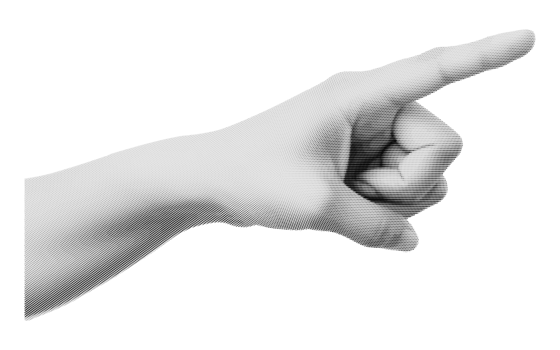 Halftone pointing gesture of the index finger hand. Collage design element in trendy magazine style. AI Generative png
