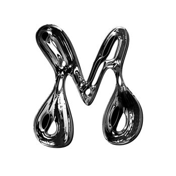 M alphabet with y2k liquid metallic chrome effect png