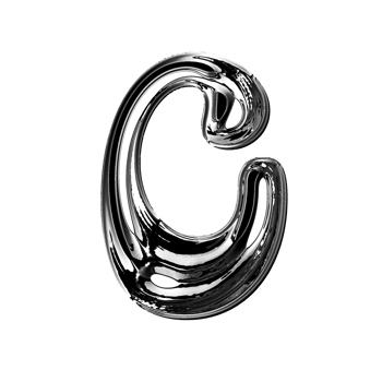 C alphabet with y2k liquid metallic chrome effect png