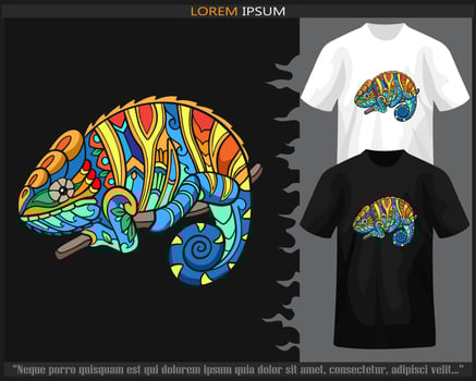Colorful chameleon mandala arts isolated on black and white t shirt. vector
