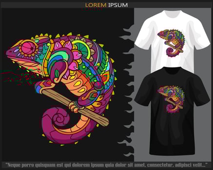 Colorful chameleon mandala arts isolated on black and white t shirt. vector