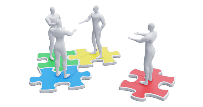 3d Man with Puzzles. 3d Businessman Teamwork Concept. png