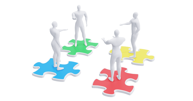 3d Man with Puzzles. 3d Businessman Teamwork Concept. png