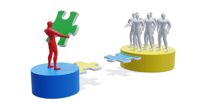 3d Man with Puzzles. 3d Businessman Teamwork Concept. png