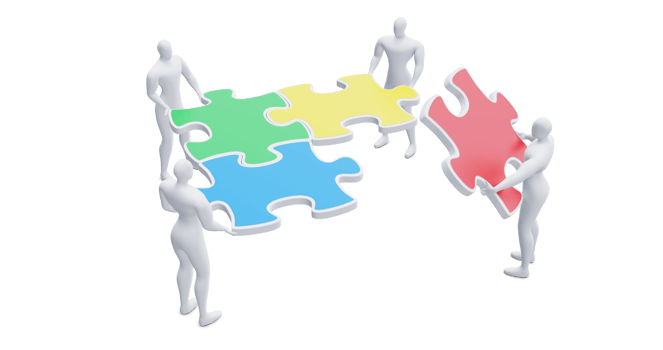 3d Man with Puzzles. 3d Businessman Teamwork Concept. png