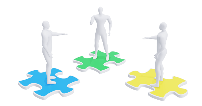 3d Man with Puzzles. 3d Businessman Teamwork Concept. png