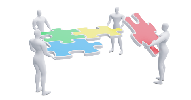 3d Man with Puzzles. 3d Businessman Teamwork Concept. png