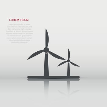 Wind power plant icon in flat style. Turbine vector illustration on white isolated background. Air energy sign business concept.