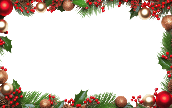AI generated christmas border with holly and baubles png