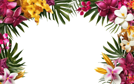 AI generated Tropical flowers and leaves on transparent background png