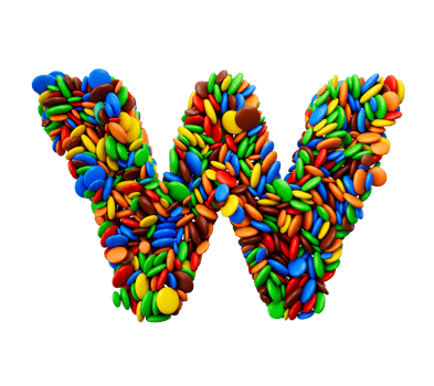 Word W of multicolored rainbow candies Festive isolated 3d illustration png