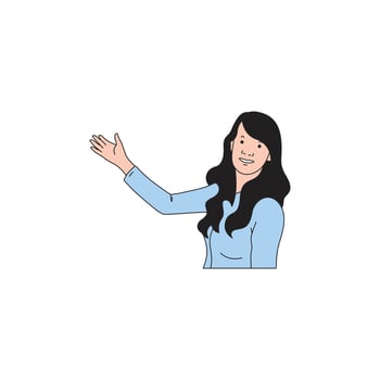 the long-haired woman was waving her right hand up vector