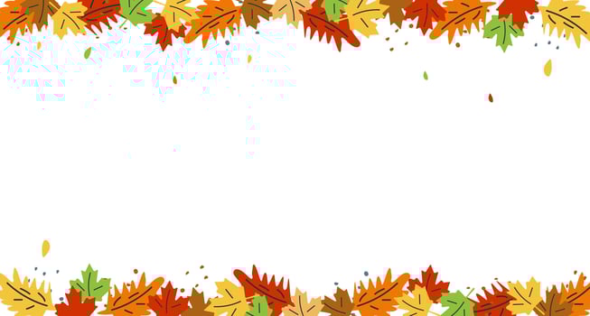 Autumn background with place for your text. Autumn seasonal background with long horizontal border made of falling autumn yellow, red and orange colored leaves isolated on background. Vector