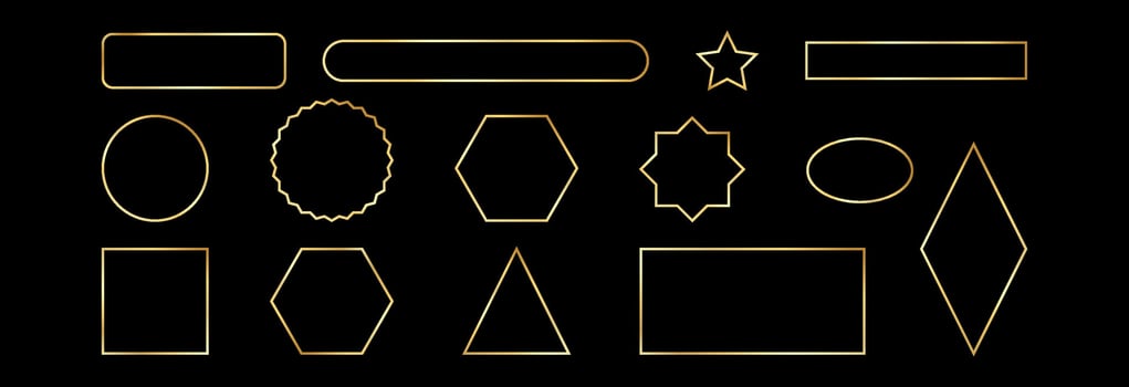 A set of geometric shapes in a golden outline. vector