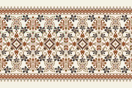 Floral Cross Stitch Embroidery on white background.geometric ethnic oriental pattern traditional.Aztec style abstract vector illustration.design for texture,fabric,clothing,wrapping,decoration,sarong.