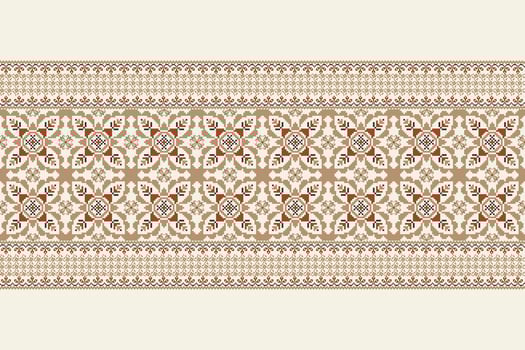 Floral Cross Stitch Embroidery on white background.geometric ethnic oriental pattern traditional.Aztec style abstract vector illustration.design for texture,fabric,clothing,wrapping,decoration,sarong.