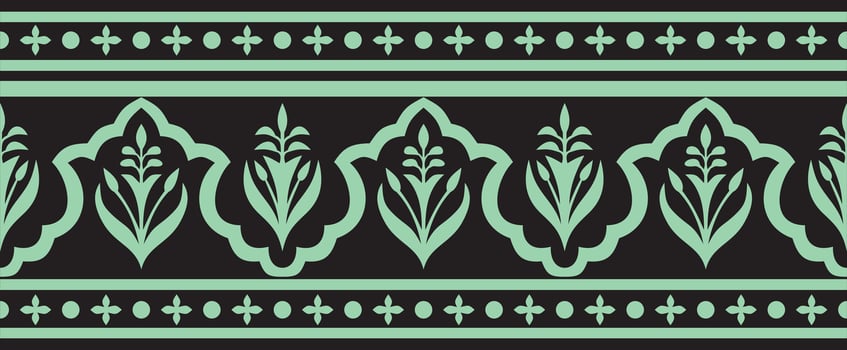 Vector seamless national green and black ornament of ancient Persia. Iranian ethnic endless border, frame